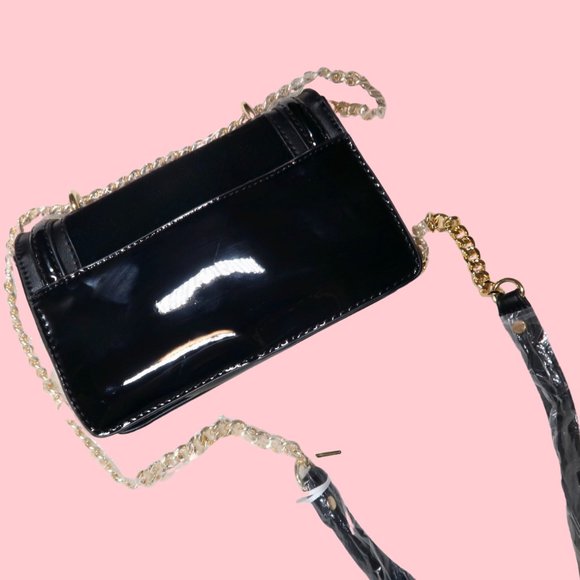 BLACK VELVET LEATHER CHAIN LINK CROSSBODY PURSE - Picture 1 of 3